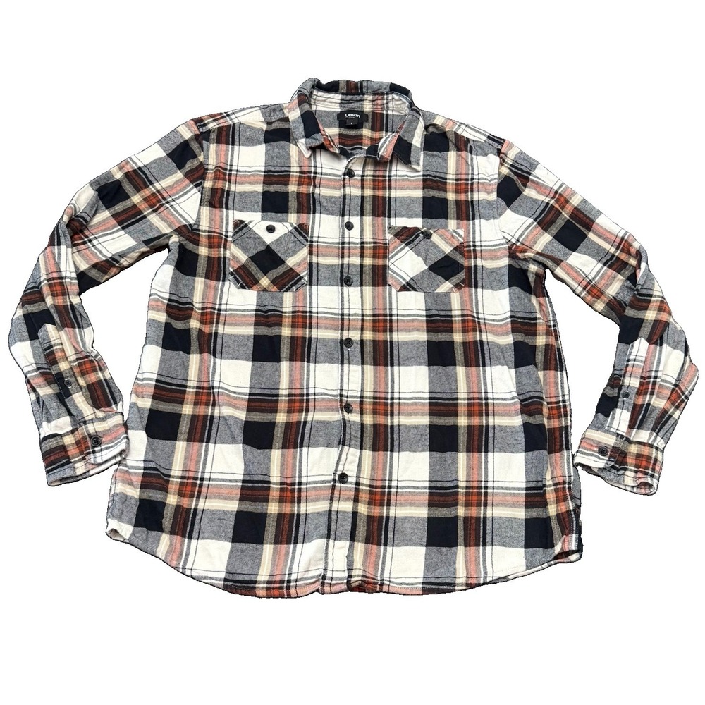 Urban Pipeline Men's Plaid Flannel Button-Up Shirt White Red Black Size Large